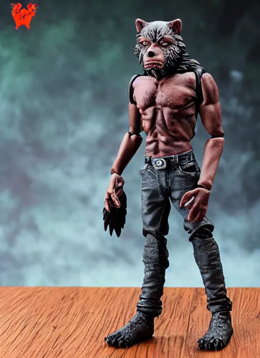 Prompt: teenage werewolf, action figure of teenage werewolf figurine, realistic face, detailed product photo