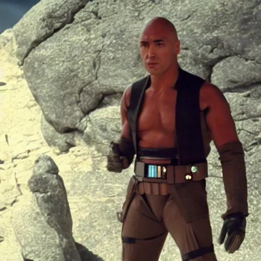 Image similar to still frame of the rock cosplaying as leah from star wars