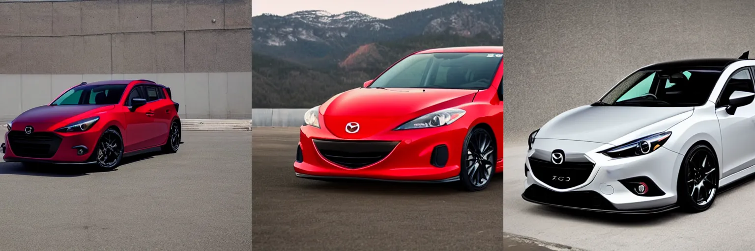 Prompt: Mazdaspeed3 from 2022 photo of Mazdaspeed3 designed in 2022 Ikuo Mazda