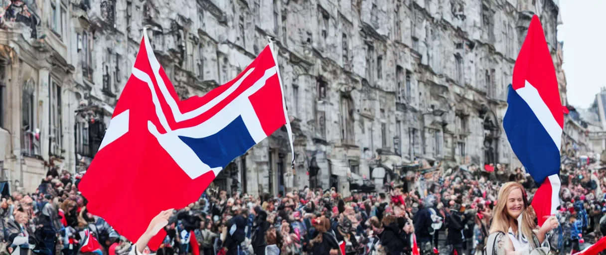 Prompt: cute character waving a danish flag