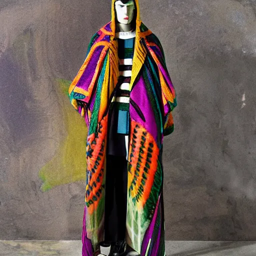 Image similar to gucci versace colorful intense intricate textile chiton himation cloak tunic streetwear cyberpunk modern fashion jupiter beguiled by juno on mount ida