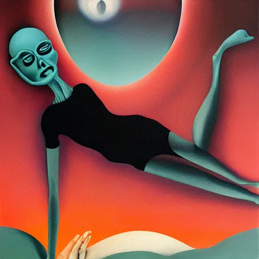 Image similar to death dreaming of being alive by karel thole and amanda clark in a surreal style, oil on canvas