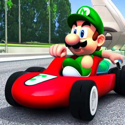 Prompt: elon musk as luigi in mario kart