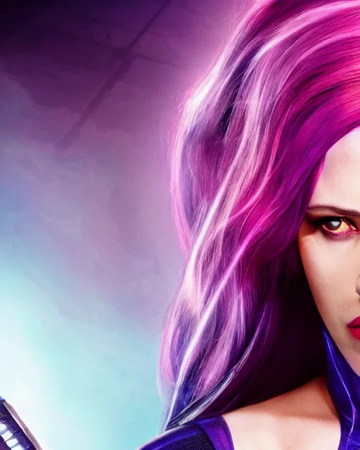 Prompt: scarlett johansson portraying a beautiful psylocke from marvel comics, beautiful scarlett johansson psylocke, movie, hyper realistic, hollywood promotional image, imax, 8 k