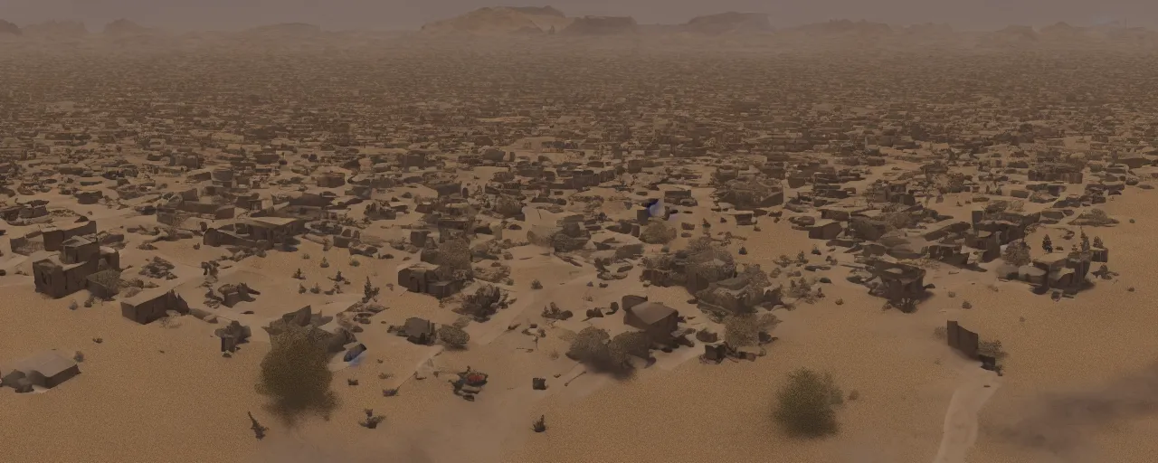 Image similar to A lonely town on the edge of the desert, highly detailed, 4k, cinematic lighting