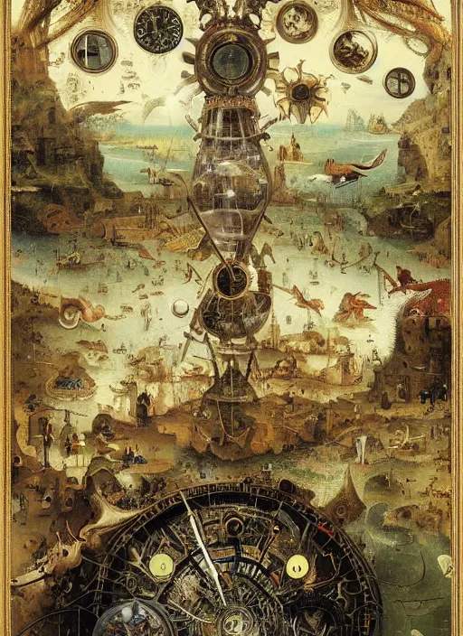 Image similar to the invention of time, modern fine art, fractal, intricate, elegant, highly detailed,, by jheronimus bosch and greg rutkowski,