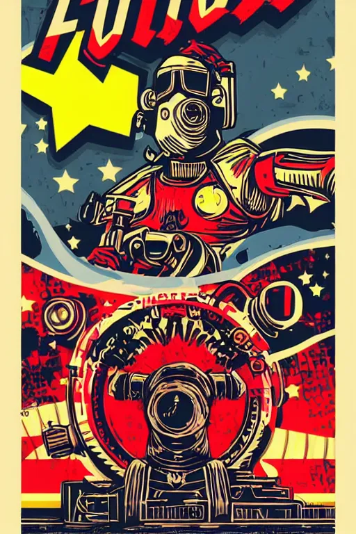 Image similar to fallout 7 6 retro futurist illustration art by butcher billy, sticker, colorful, illustration, highly detailed, simple, smooth and clean vector curves, no jagged lines, vector art, smooth andy warhol style