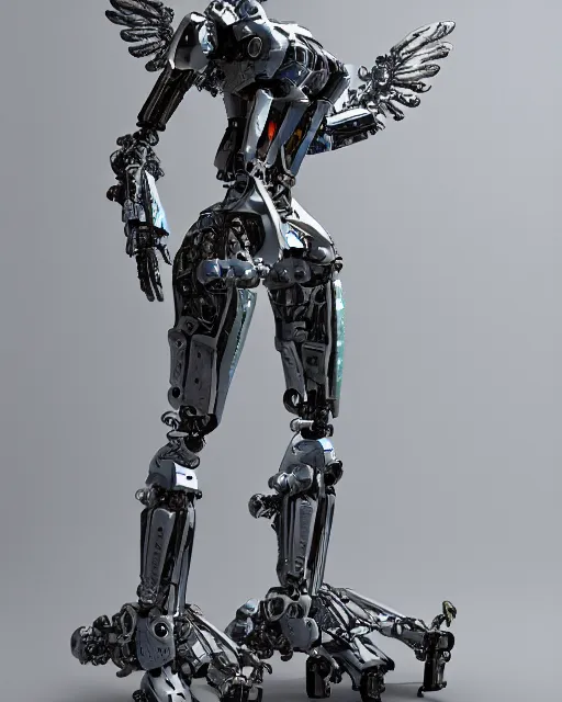 Prompt: sculpture of female angel with solarpunk mecha humanoid robotic parts with bright led lights, pudica pose gesture, by renoir, ultra - realistic and intricate, hdr 8 k