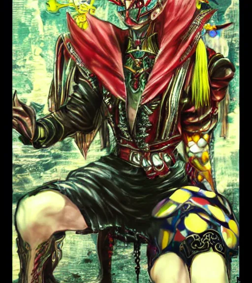 Image similar to kefka palazzo using a smartphone!!!!!!! by yoshitaka amano, concept art