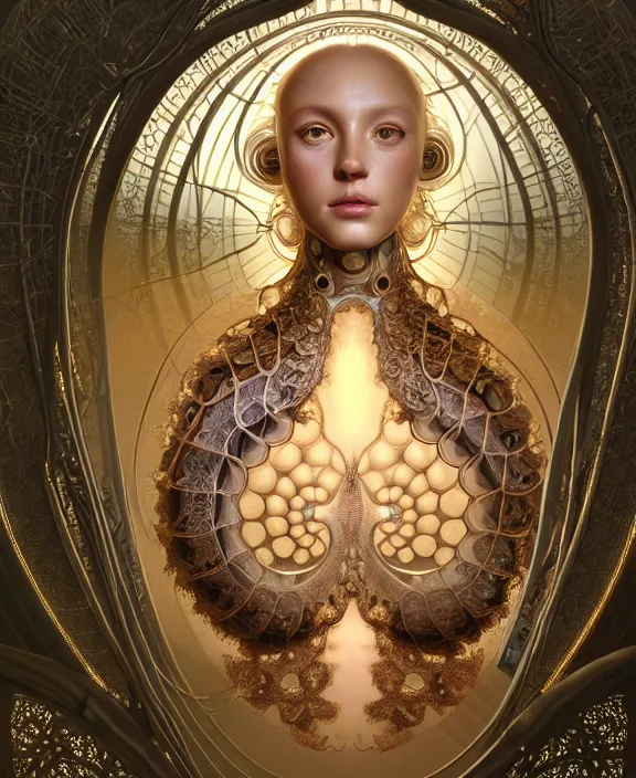 Prompt: intricate ornate opulent transparent clear see - through portrait of a cybernetic beautiful alien nautilus, mottled coloring, adorable, childlike, pastoral environment, ultra realistic, concept art, art nouveau, photorealistic, octane render, 8 k, unreal engine. art by christopher marley and artgerm and greg rutkowski and alphonse mucha