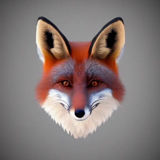 Image similar to an abstract icon depicting a fox, white background, render, blender, 3d