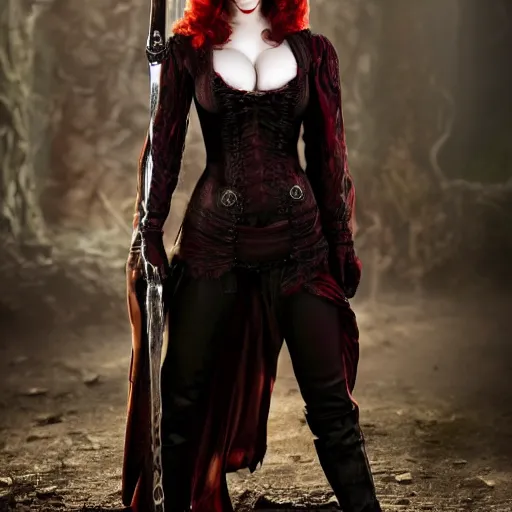 Prompt: full body photo christina hendricks vampire warrior, highly detailed, 4k, HDR, award-winning photo