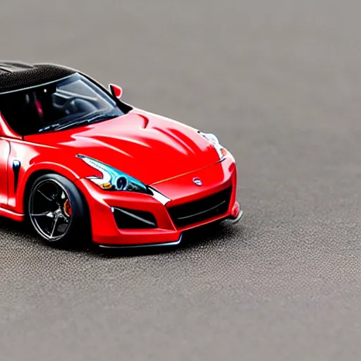 Image similar to a hotwheel supercar based on the 3 7 0 z and nsx, it has a red and black paint, photoreal, car photography, hotwheels, award winning, supercar,