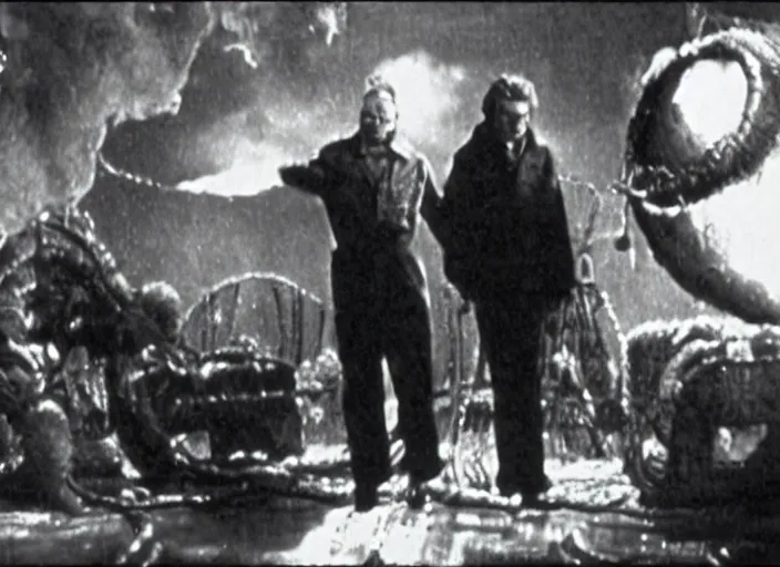 Prompt: scene from the 1932 science fiction film The Thing