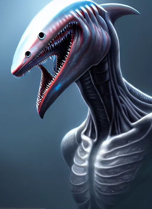an anthromorphic alien cyborg shark, diffuse lighting, | Stable Diffusion