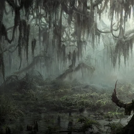 Prompt: swamp with a rotten stem formed like the face of nick nolte, at dusk, misty athmosphere, ultra realistic, concept art, intricate details, eerie, highly detailed, photorealistic, octane render, 8 k, unreal engine. art by ed binkley and ellen jewett and artgerm and greg rutkowski and alphonse mucha