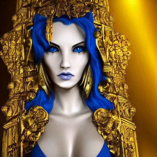 Image similar to seductive divine goddess with bright blue eyes in a dark cave, photo 3 d,
