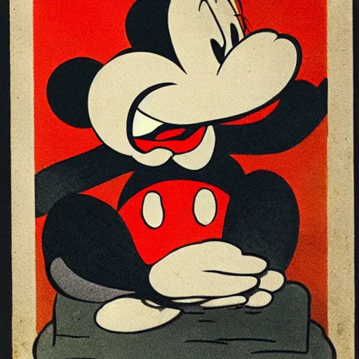 Image similar to vintage 1 9 3 0 s mickey mouse devouring a bloody fish