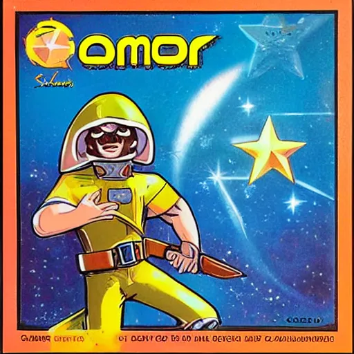 Image similar to video game box art of a commodore 6 4 game called star ranger.