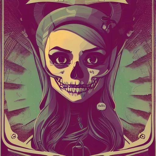 Image similar to portrait skull girl disney by petros afshar, tom whalen, mucha, laurie greasley, war face by greg rutkowski