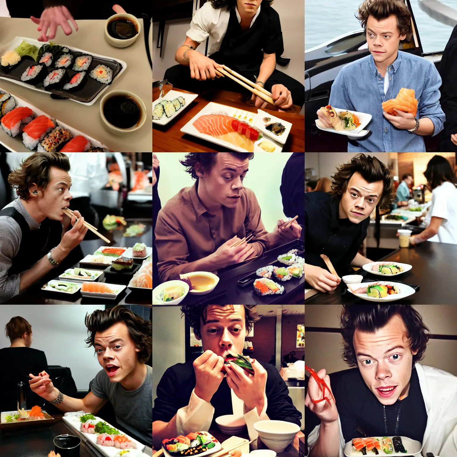 Prompt: harry styles eating sushi