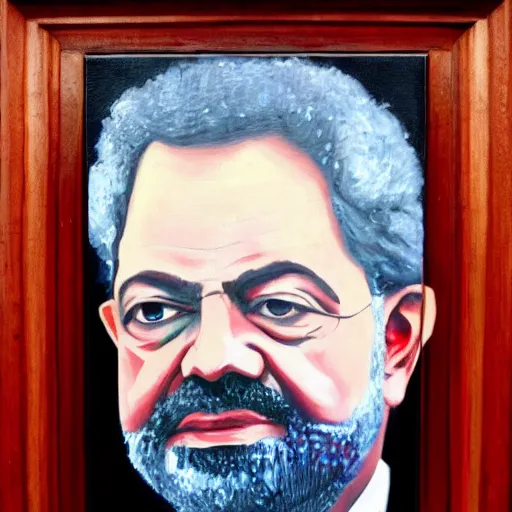 Prompt: portrait en buste of Luis inacio Lula da Silva, painting art