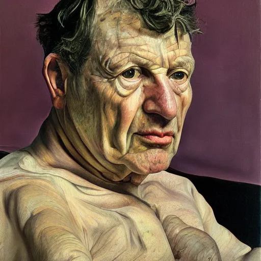 Prompt: high quality high detail painting by lucian freud, hd, exaggerated portrait of a lost soul, photorealistic lighting