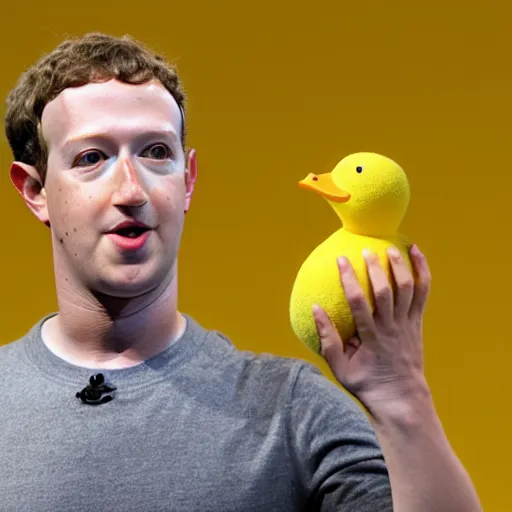 Image similar to mark zuckerberg holding a yellow duck