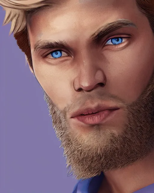 Prompt: digital portrait of a skinny european male, slightly longer blond hair and a light stubble beard, wearing a light blue shirt, blue eyes, rugged, teenage, fantasy, wizard, trending artstation, dungeons & dragons, relaxed expression, dark lighting, high detail, sharp jawline