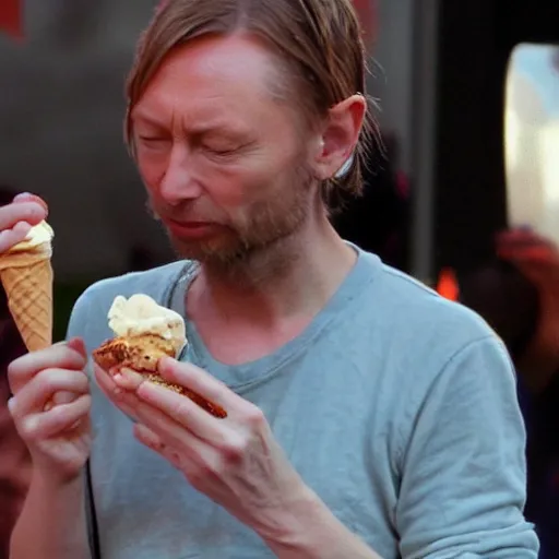 Image similar to thom yorke eating ice cream with sprinkles