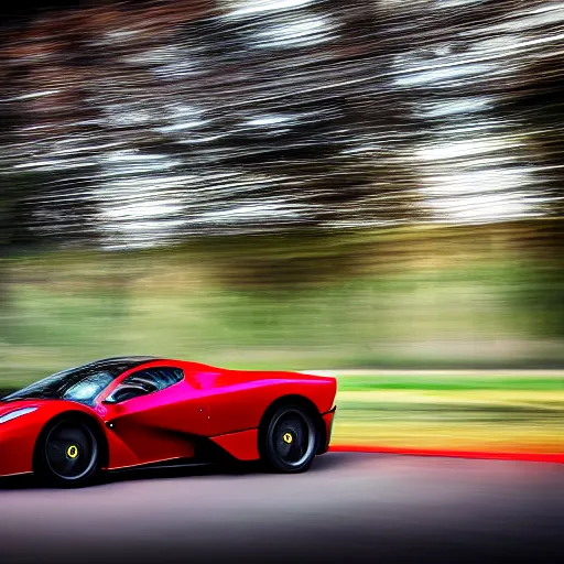 Prompt: Ferrari La Ferrari Minivan centered in frame, advertisement, motion blur, ad