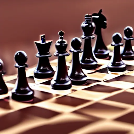 Image similar to Chess pieces fighting with swords on a chessboard, cinematic