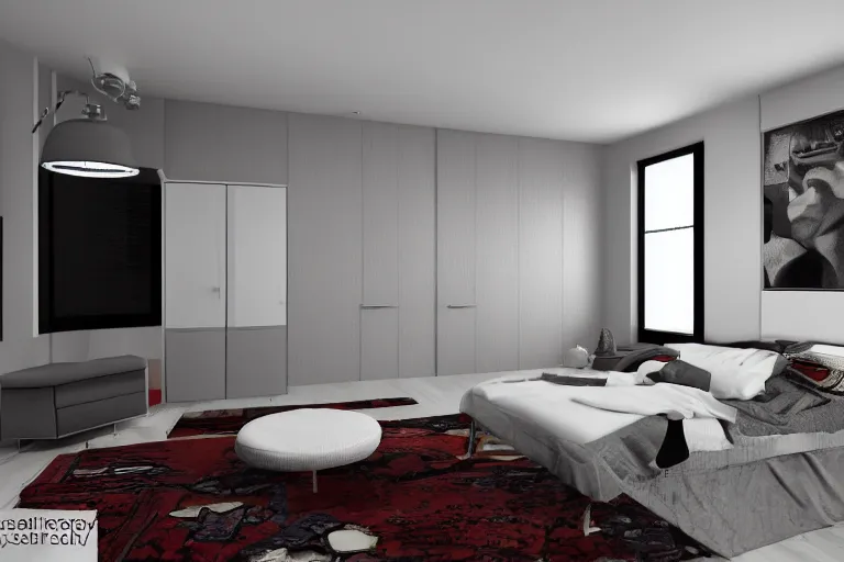 Image similar to cozy bauhaus room interior design with computer