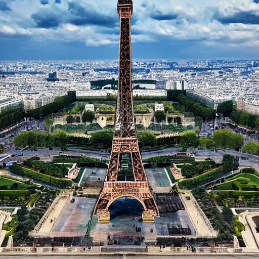 Prompt: an extreme wide angle photo of the eiffel tower as the handle of an open umbrella, seen from the palais de chaillot by murad osmann, 8 k resolution, unsplash, photo of the year, vivid colors