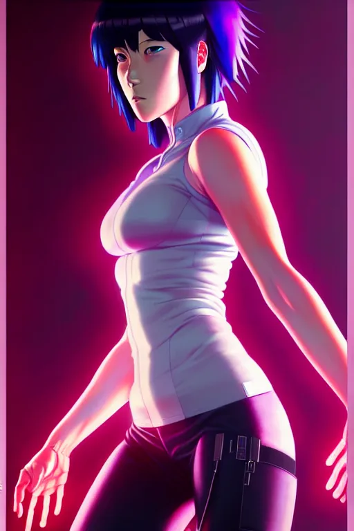 Image similar to a fullbody portrait of motoko kusanagi the major ghost in the shell, stand alone complex, under repairs, maintenance, by ilya kuvshinov, rossdraws, artgerm, sola digital arts, anti aliasing, raytracing