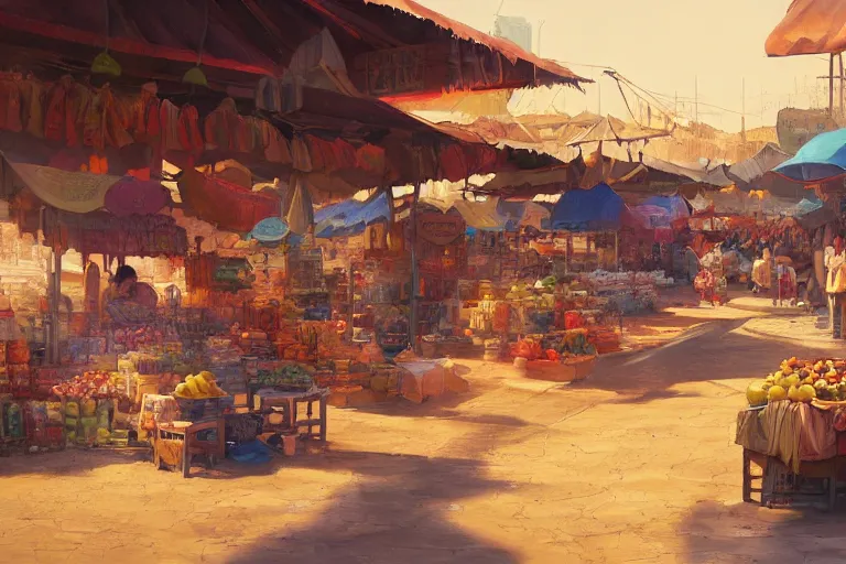 Image similar to a beautiful painting of a desert market, Feng Zhu, digital art, artstation