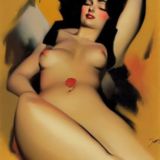 Prompt: a young person, half male and half female, rolf armstrong, reclining