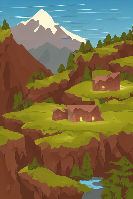 Prompt: mountaintop flat vector a storybook illustration trending on artstation