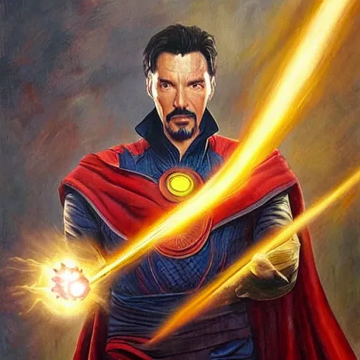 Prompt: dr strange in iron man armor, very detailed oil painting, fantasy magic science art