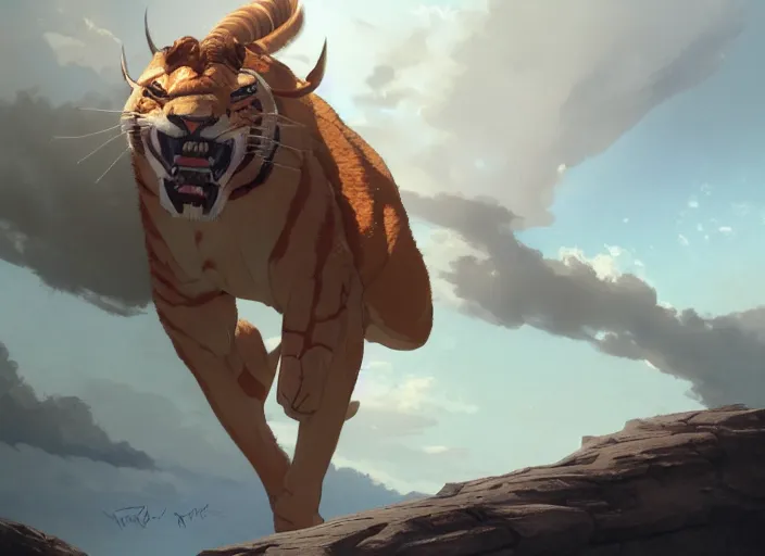 Prompt: a key shot of Liger animation at mid-day, medium shot, waist up, studio Ghibli, Pixar and Disney animation, sharp, key art by Greg Rutkowski, dramatic lighting, flat texture, J.C. LEYENDECKER