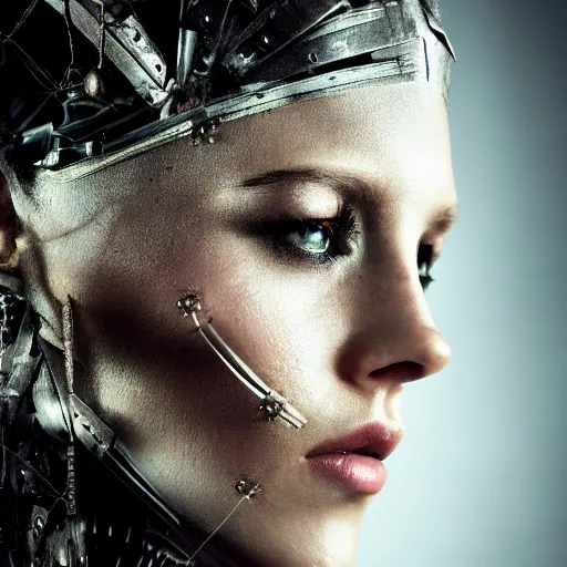 Image similar to very pretty borg queen, moody lighting, shallow depth of field,