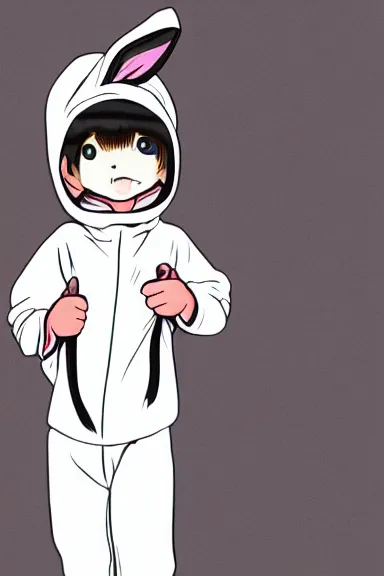 Prompt: attractive little boy wearing an bunny suit, manga style art, illustration