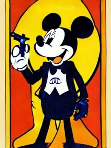 Image similar to an anthropomorphic mouse holding two guns, art by walt disney