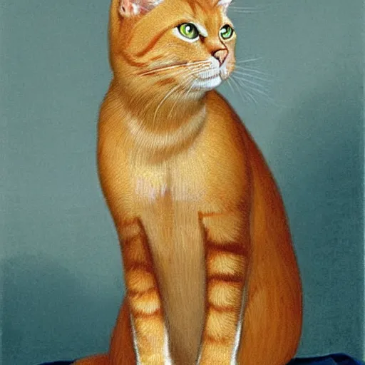 Prompt: a royal portrait of an orange tabby short-haired cat as the King of England,