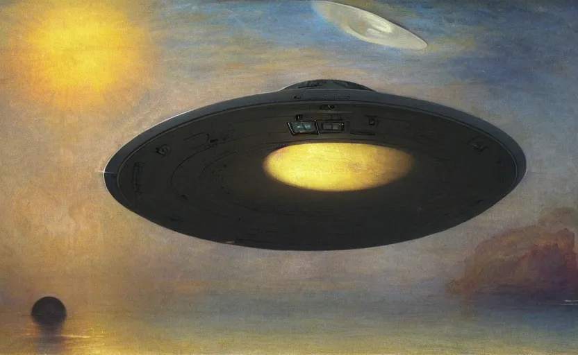 Prompt: Arrival Spaceship ufo by William Turner