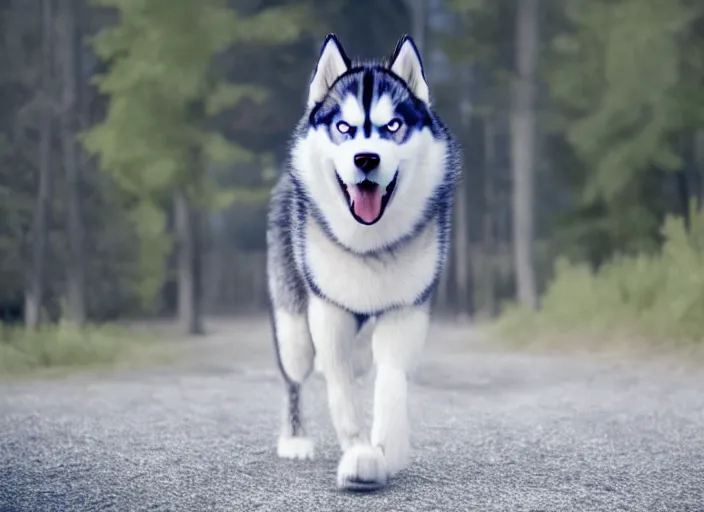 Image similar to film still of a husky in a white vest in the new sci - fi movie, 8 k