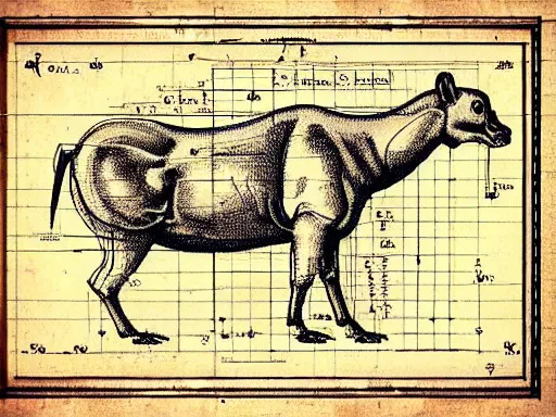 Image similar to blueprint technical drawing of a steak, schematic, sepia, old paper, art by da vinci