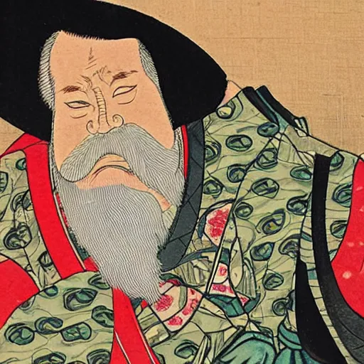 Prompt: wilford brimley as a japanese daimyo, ukiyo - e