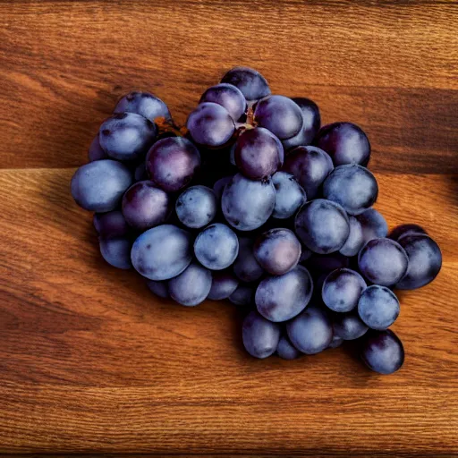 Prompt: photograph of delicious grapes on a dark wooden chopping board, professional food photography, muted colors, photorealistic, depth of field, dust, knife, 4 k, canon 1 d, bohek