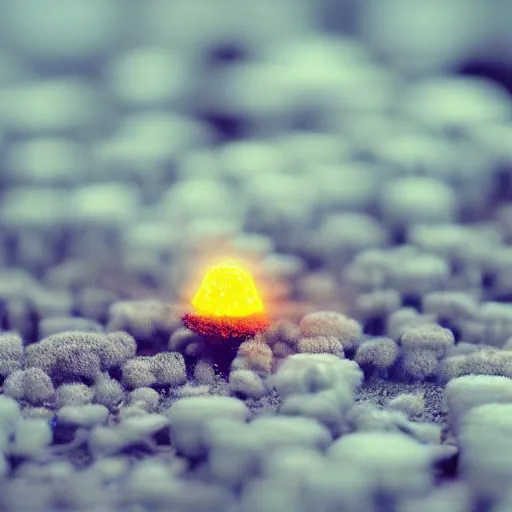 Prompt: a tiny nuclear explosion, mushroom cloud, tilt shift photograph